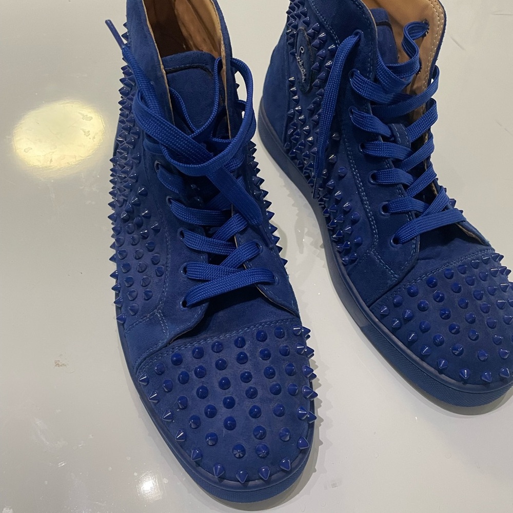 Christian Louboutin Blue Spiked Sneakers